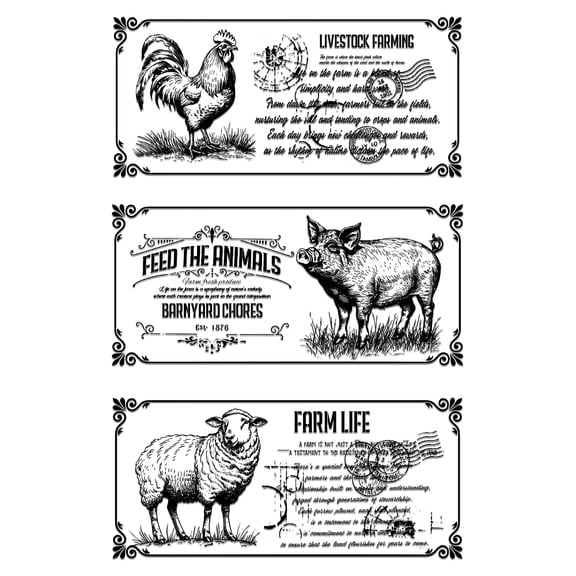 3 Sheets Retro Farm Animals Rub on Transfers for Furniture and Crafts Decals 6x12inch Furniture Transfer Stickers Self Adhesive