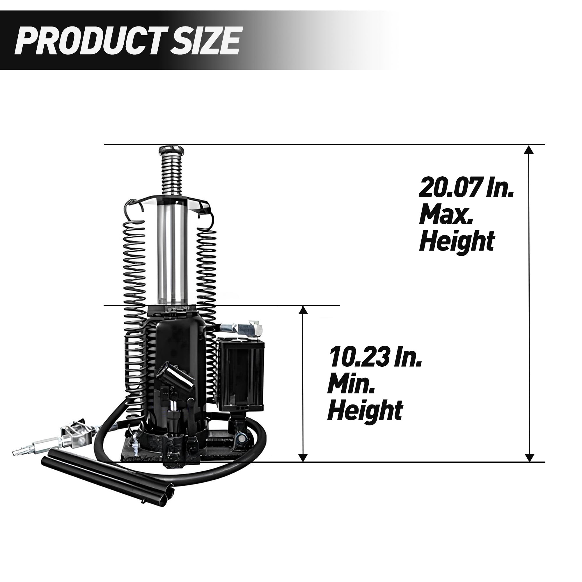 Heavy-Duty 20-Ton Air Hydraulic Bottle Jack with 10.23 to 20.07 Inch Lifting Range, Jack for Truck and Auto Repair, Black