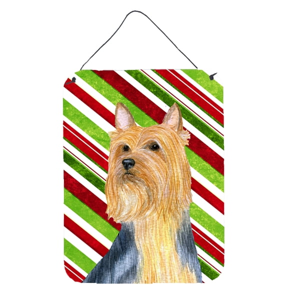 Silky Terrier Candy Cane Holiday Christmas Wall or Door Hanging Prints
