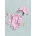 thumbnail image 3 of Nygoyerh Toddler Girls Rash Guard Swimsuit with Hat 2 Pcs Set Plaid Pattern Zip Up Long Sleeve Crew Neck Baby Girls Swimwears Infant Clothing 6M 9M 12M 18M 2T 3T 4T, 3 of 7