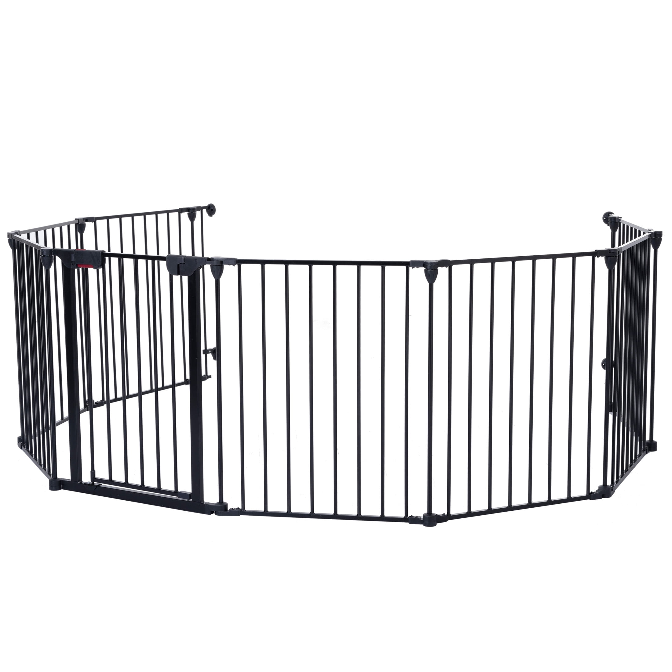 Noble House 200" Adjustable Metal Safety Gate, 8-Panel Play Yard with Walk-Through Door for Pets and Babies, Black