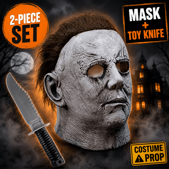 Festive Find Store Michael Horror Gray Latex Comic Con Costume Masks, with knife for Adult