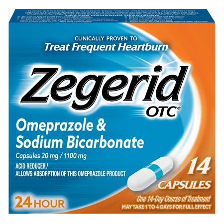 Zegerid Heartburn Relief, 24 Hour Heartburn Medicine, Omeprazole & Sodium Bicarbonate, 14 Count