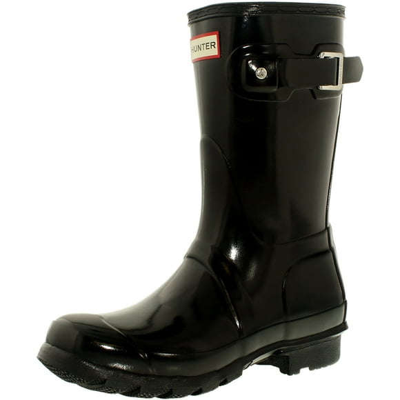 Hunter Original Short Rubber Rain Boot, Natural Rubber, Sherpa Lining, Non Slip Tread - 10M - Gloss Black