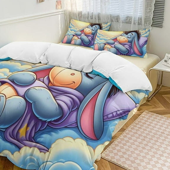 Eeyore Print Bedding Set Pattern Duvet Cove Set 3 Pieces, 1 Quilt Cover and 2 Pillowcases for Women Men Teens Twin-86"x70"