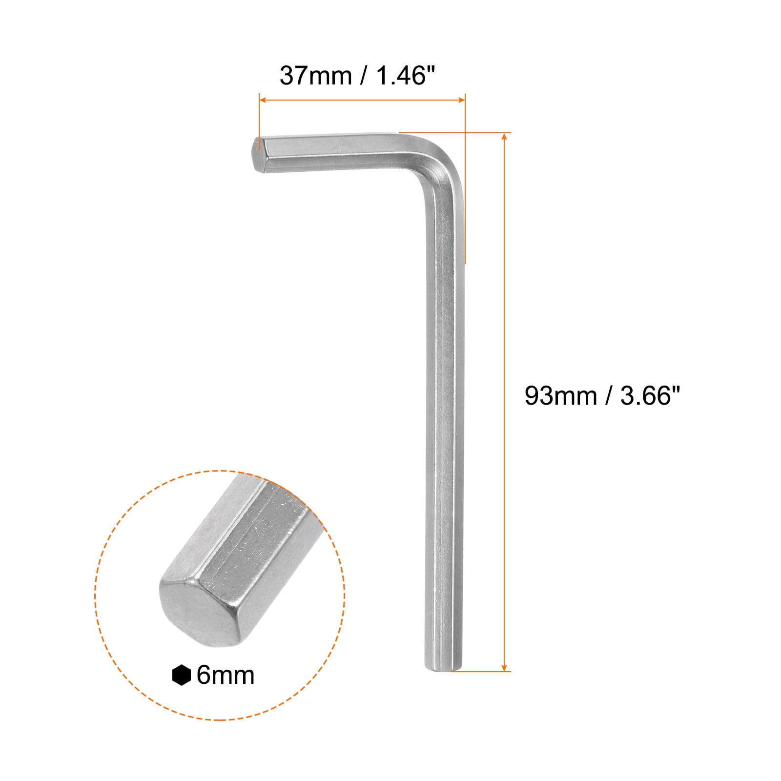 Uxcell 20pcs Hex Key Wrench 6mm L-Shape Hexagon Metric Wrenches Chrome Vanadium Steel Repairing Tool, Silver Tone