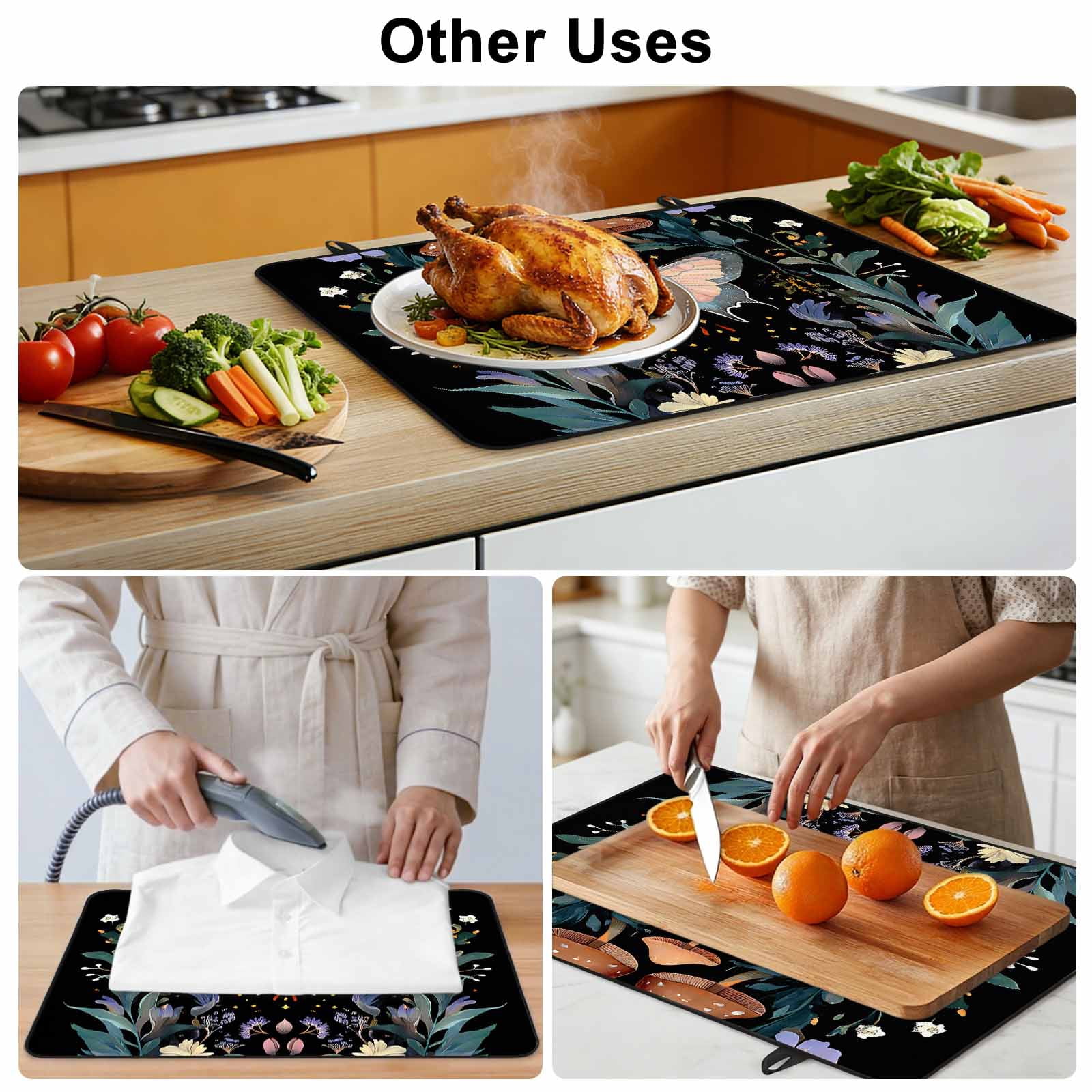 Black Butterfly Spring Stove Top Cover for Electric Stove, Heat-proof & Non Slip Glass Top Stove Cover Protector, Summer Botanical Watercolor Kitchen Flat Cooktop Rubber Mat 24x21 Inches