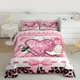 thumbnail image 2 of Manfei Western Cowgirl Boot Queen Comforter Set, Cartoon Pink Bowknot Bedding Sets, Cow Leopard Print Reversible Bedding Comforter Set, Lightweight Room Decor, 3pcs, 2 of 8