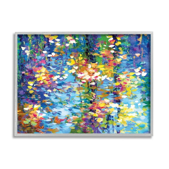 Stupell Industries Colorful Reflections Lake Flowers Landscape Painting Gray Framed Art Print Wall Art, 20 x 16