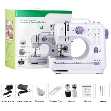 Portable Sewing Machine Mini Electric Household Crafting Mending Sewing Machines Multi-Purpose 12 Built-in Stitches with Foot Pedal for Home Sewing, Beginners, Kids (Purple)