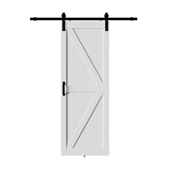 ATT Hardware 30"x84" White Interior Sliding Barn Door with 5.5FT Sliding Door Hardware & Handle,DIY Assembly,K Frame