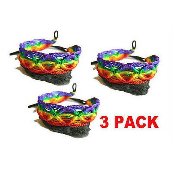 Pride Shack - 3 Pack Rainbow Macrame Bracelet Gay & Lesbian LGBT Pride Wristlet