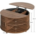 thumbnail image 4 of Round Lift Top Coffee Table, Modern Coffee Table with 180° Curved Sliding Door and Hidden Storage for Living Room, Office, Walnut, 4 of 6