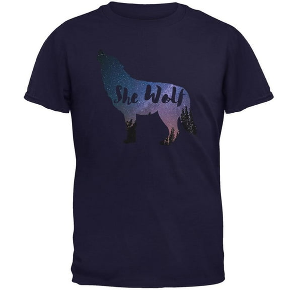 She Wolf Night Sky Landscape Mens T Shirt Navy MD