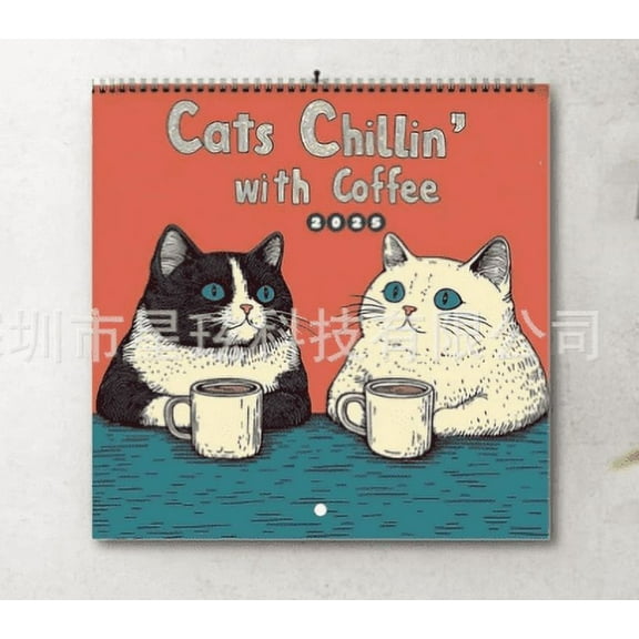 Xloro Cat Wall Calendar Funny Cats Chillin with Coffee Monthly Planner Unruled Hanging Calendar for Home Office Decor Gift for Cat Lovers (1Pc 8.66")
