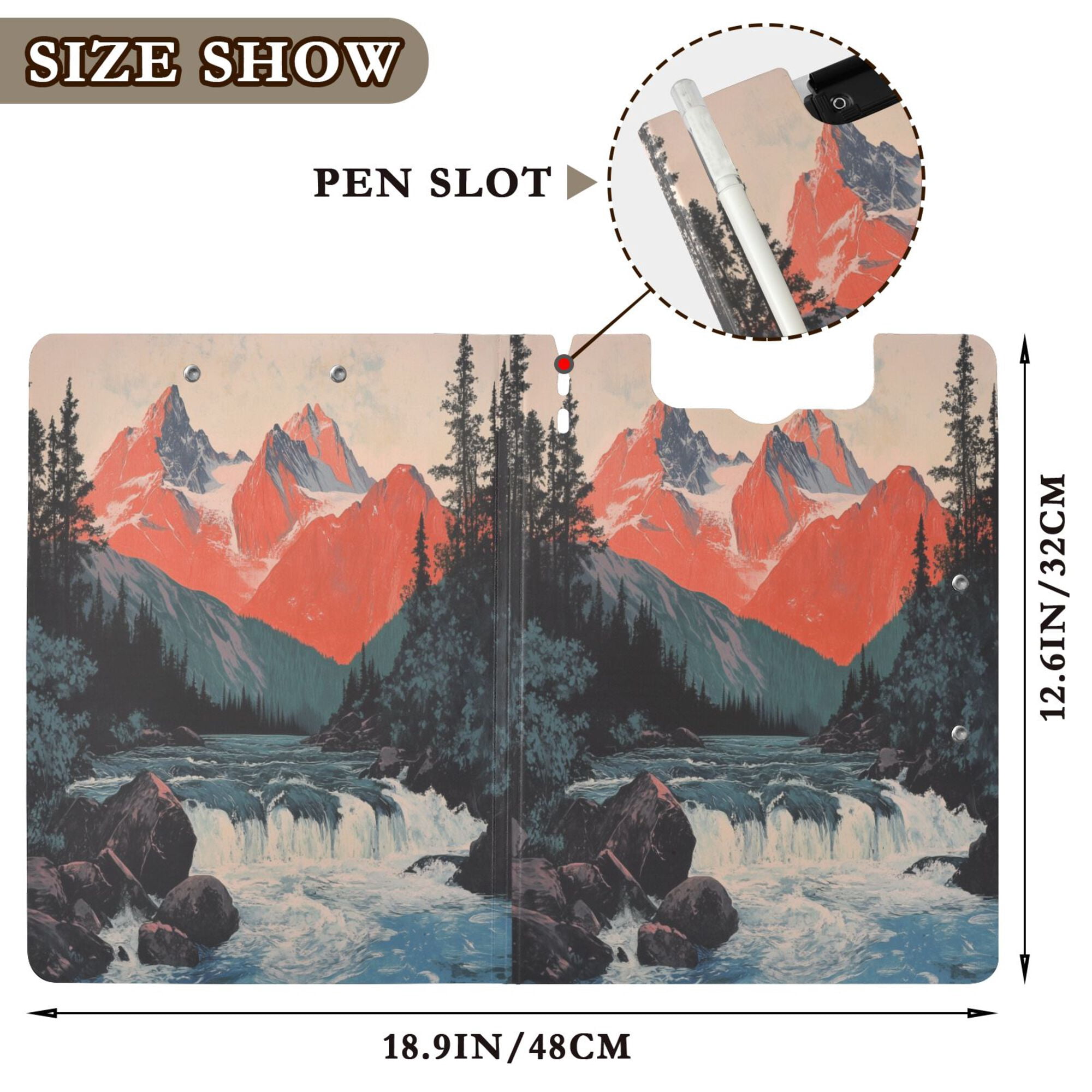 FORMRS A4 Clipboard Folder with Pen Holder Horizontal Foldable School Office Binder, Mountains at Dawn
