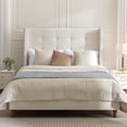 thumbnail image 2 of Miniyam King Size Platform Bed Frame with 54" High Wingback Headboard, Tufted & Nailhead Trim, Beige, 2 of 7
