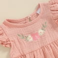 thumbnail image 6 of Bagilaanoe Newborn Baby Girl Summer Rompers Flower Embroidery Fly Sleeve Bodysuits + Headband 3M 6M 9M 12M Infant Summer One Piece Jumpsuit, 6 of 8