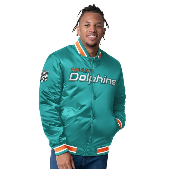 Men's Starter Aqua/Orange Miami Dolphins Closer Reversible Satin Full-Snap Jacket