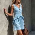 thumbnail image 6 of Mifsaly 2 Piece Linen Set for Women Sleeveless V Neck Button Down Peplum Top and Loose Shorts Lightweight Flowy Casual Vacation Summer Outfits Light Blue,S, 6 of 7