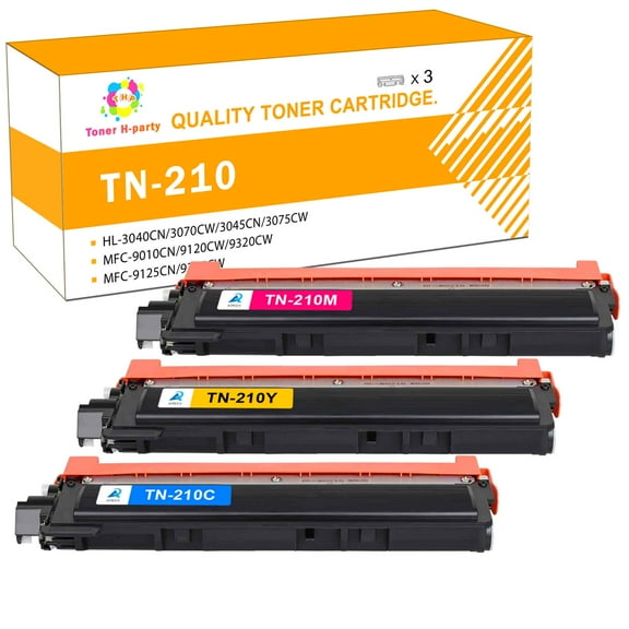 Toner H-Party Compatible for TN210 Brother Toner Cartridge 3-Pack for Brother TN-210C TN-210M TN-210Y for Use with HL-3040CN 3070CW MFC-9010CN 9120CW 9320CW Cyan, Magenta, Yellow Printer Ink