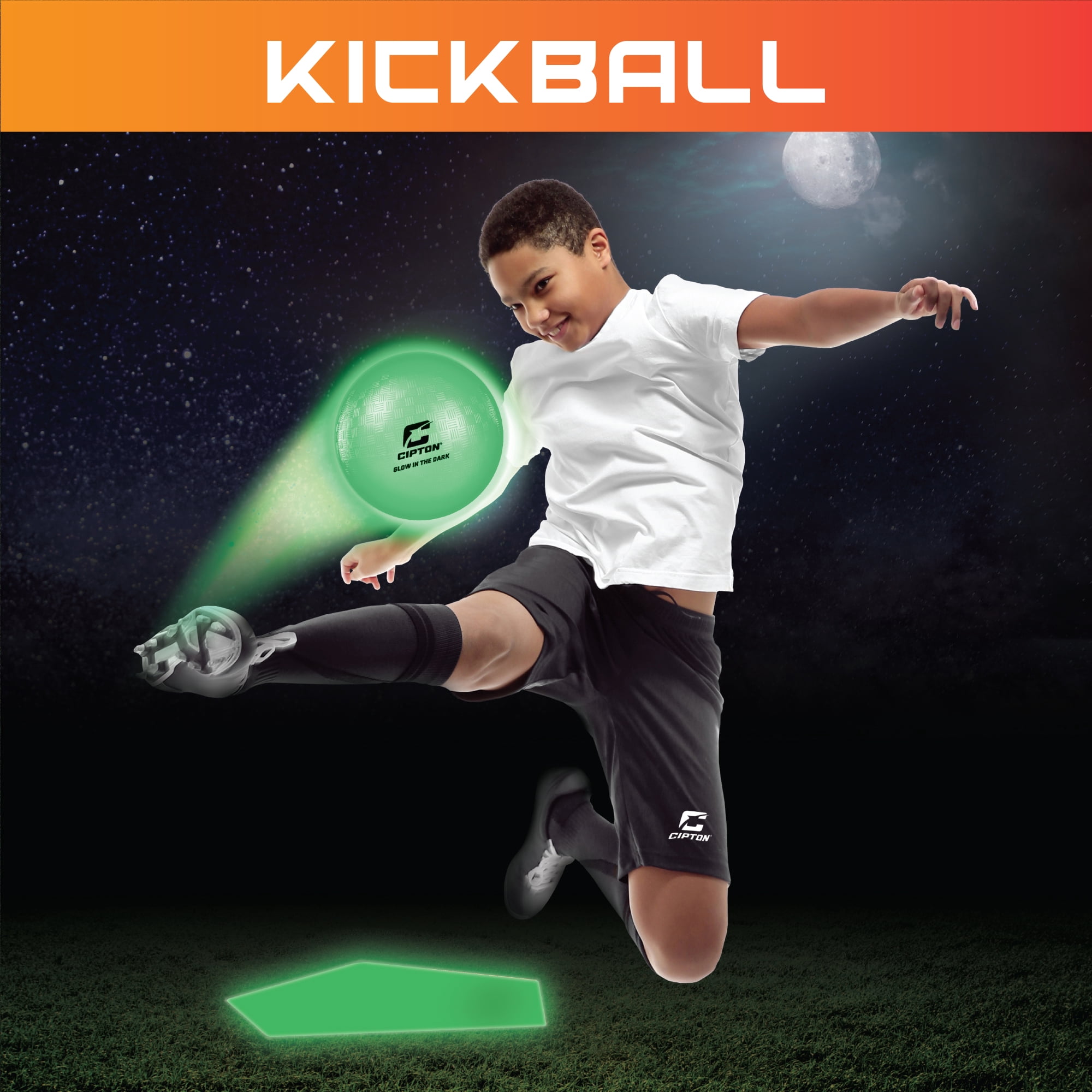 Cipton Glow-in-the-Dark Kickball and Dodgeball Set with Bases, Cones, Court Lines, Ball Pump, 12 Pieces