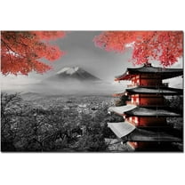 Japanese Temple in Autumn Black White Red Landscape Artwork Canvas Painting for Living Room Wall Art Home Decorations Poster Print Framed Ready to Hang (Japanese Temple, 12x16inch)