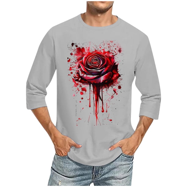 Blusas y camisas de manga larga y cuello redondo para hombre, blusas casuales de moda con cuello redondo y manga corta, blusas de poliéster para hombre