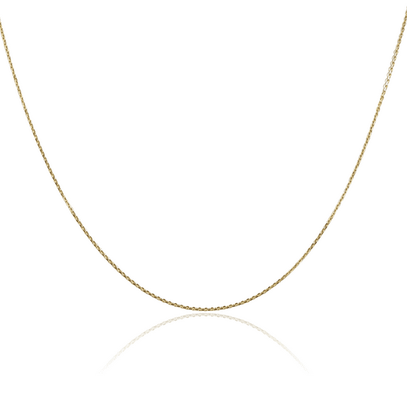 14K Solid Yellow Gold 0.8mm Round Cable Rolo Link Chain Belcher Necklace