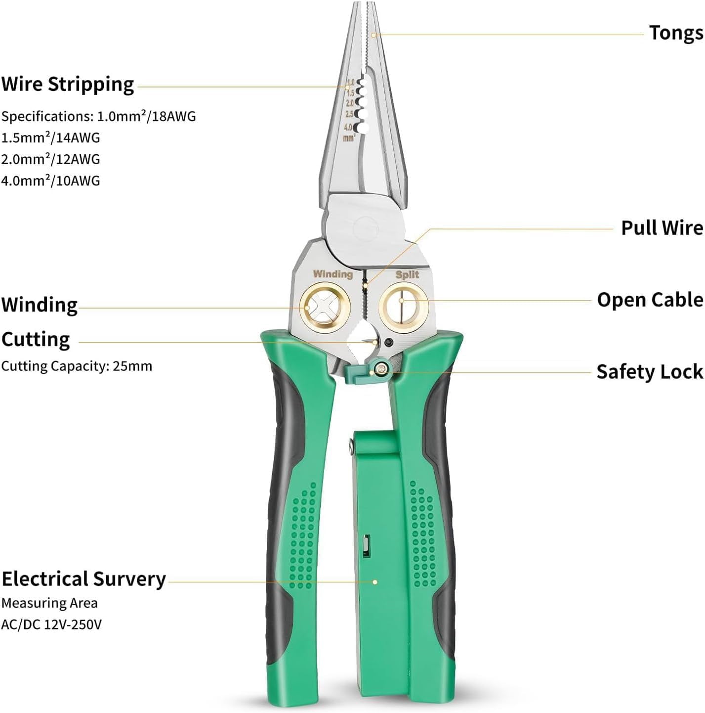 8 in 1 Wire Stripping Pliers, 8 in 1 Wire Stripper With Voltage Tester, Wires Stripper Machine, Electric Wire Stripper with Voltage Tester, Crimper & Cutter for Awg 18-6 Wires (1PCS)