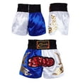 thumbnail image 2 of Hansber Kids Boys Boxing MMA Shorts Muay Thai Kickboxing Martial Arts Trunks Grappling Short Bottoms Blue&White M/150, 2 of 4