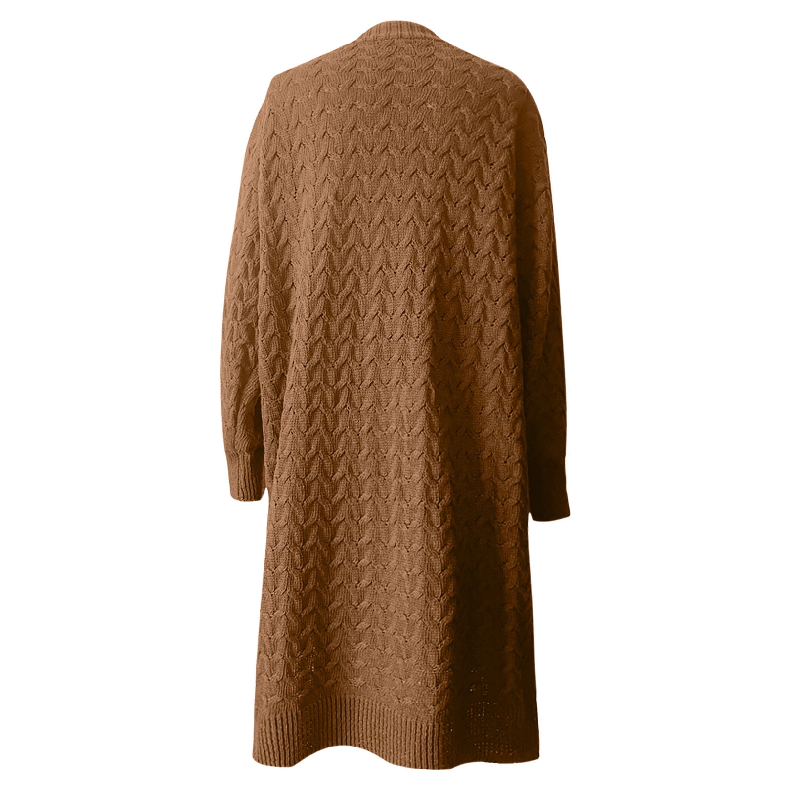 Womens Long Sweater Cardigans Chunky Cable Knit Button Down Baggy Jackets Mid Length Outerwear with Ribbed Details (XL, Brown) - image 5