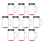 10 Libbey Handle Mason Jars with Lids Set, 16 oz. - Traditional style, Drinking, Glassware - Red