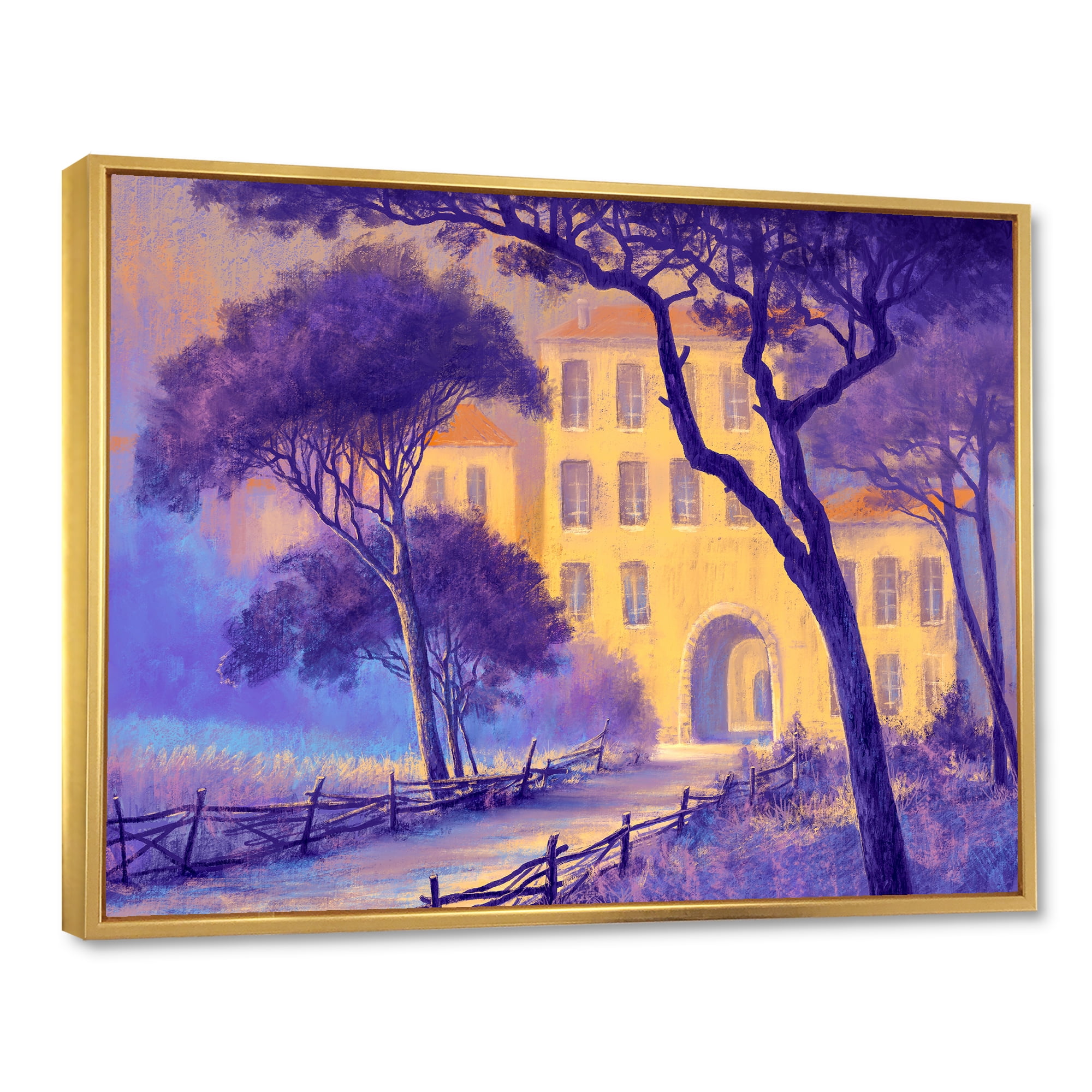 Designart 'Street Landscape OF Footpath & Trees In A City' Traditional Framed Canvas Wall Art Print