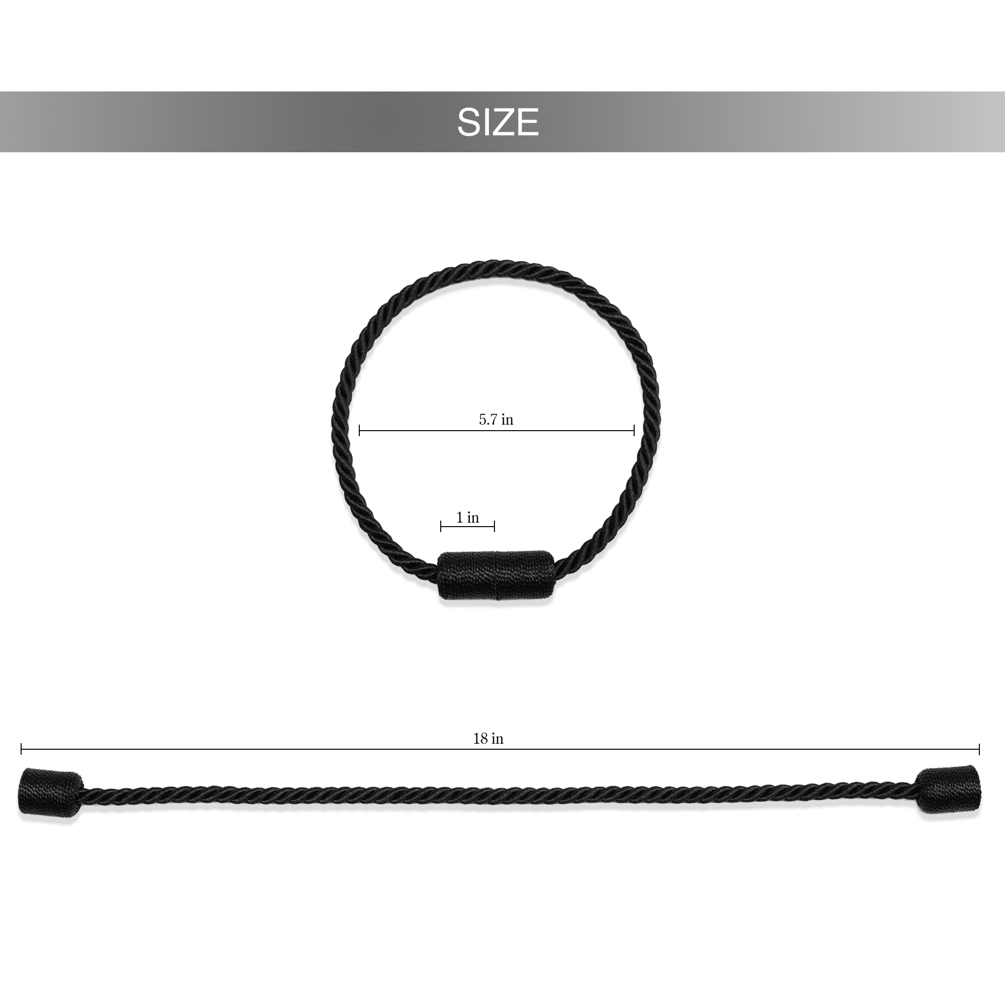 Mainstays 2-Pack Magnetic Tiebacks for Curtains, 17.5 Inch - Black