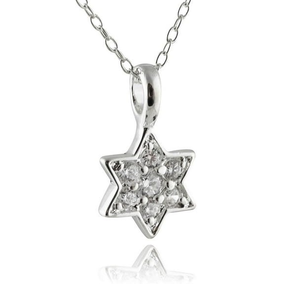 Sterling Silver CZ Star of David Pendant Necklace, 18"