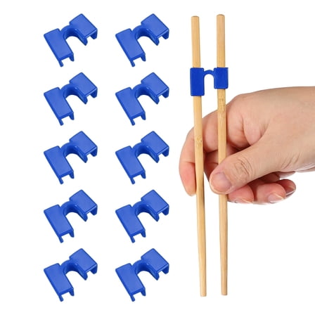 Uxcell 10 Pcs Chopsticks Helper, Reusable Training Chopstick Hinges Connector for Learners, Blue