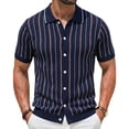 thumbnail image 2 of Bxsruta Men's Striped Knit Polo Shirt Short Sleeve Button Down Breathable Casual Summer Top, 2 of 6