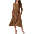 thumbnail image 3 of INSPIRE CHIC Women's Fall Long Sleeve Casual Loose Pleated Tiered Crewneck Swing Midi Dress with Pockets L Brown, 3 of 5