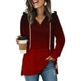 thumbnail image 5 of jobturf Womens Hoodies Drawstring V&nbsp;Neck T Shirts Fall Winter Fashion Long Sleeve Tops Casual Loose Side Slit Hooded Sweatshirt with Pocket, 5 of 9