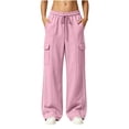 thumbnail image 7 of Womens High Waisted Wide Leg Cargo Sweatpants Baggy Y2K Striped Fleece Pants Elastic Waist Drawstring with Flap Pockets Streetwear Outfits, Pink, M, 7 of 7