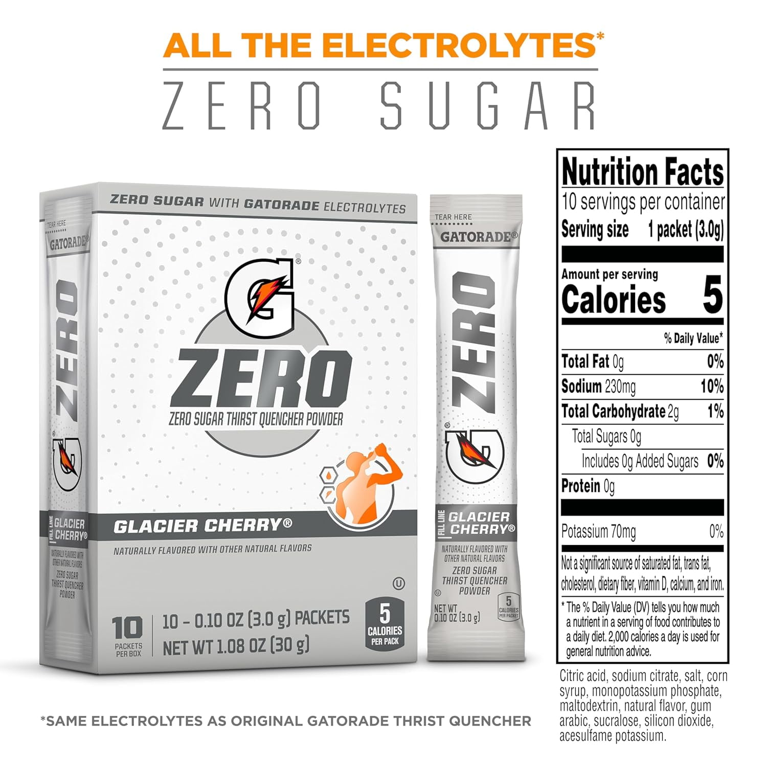 Gatorade G Zero Thirst Quencher Powder, Glacier Cherry, Pack of 3 Boxes