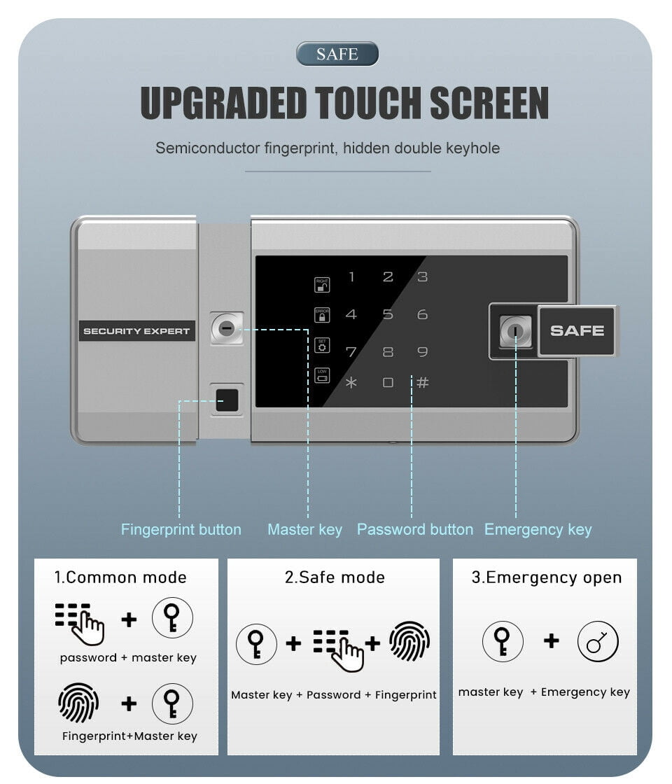 Fingerprint Safe 2.04 Cubic Feet Security Cabinet Digital Touch Screen, Solid Alloy Steel Office Hotel Cabinet Safe, Black