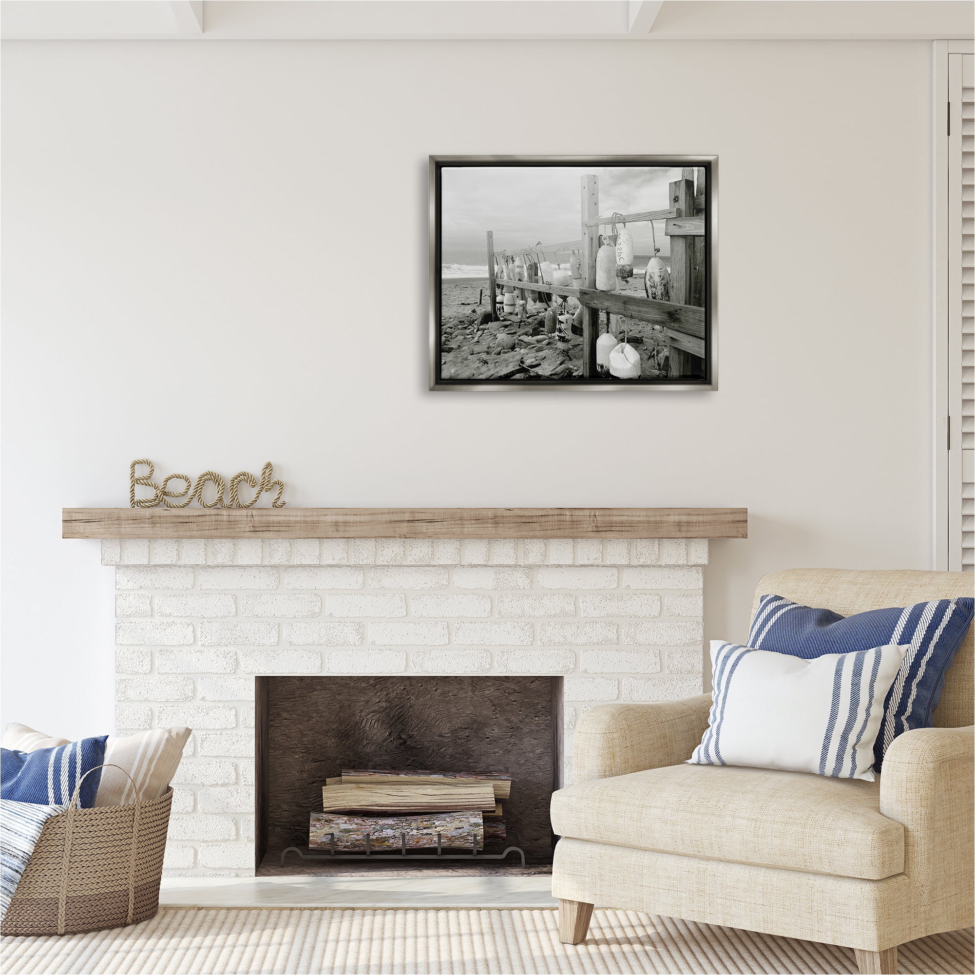 Stupell Industries Nautical Buoys Landscape Landscape Photography Gray Floater Framed Canvas Art Print Wall Art, 31 x 25