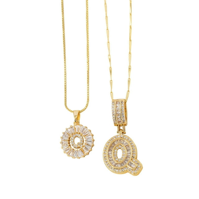 Full 26 Letter Pendant Necklace Women's Copper Round Flower Letter Set 2pc