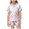 thumbnail image 2 of Girls Children Easter Pajama 6 Cartoon Rabbit Lapel Short Sleeve Cute Buttons 2 Piece Summer Pajama Outfits Pink,3-4 Years, 2 of 4