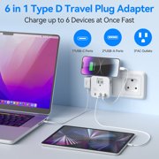 Unidapt US to India Plug Adapter, Type D Travel Adapter with 3 American Outlets, 3 USB Ports, 1 USB-C 20W PD Fast Charger – for India, Bangladesh, Maldives, Nepal, Pakistan