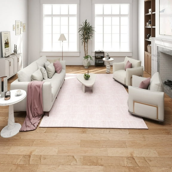 ZENELESS 8x10 Ultra Large Area Rug, Pink Low Pile Stain Resistant Premium Modern Flowers Carpet for Living Room Bedroom Bathroom Home Office
