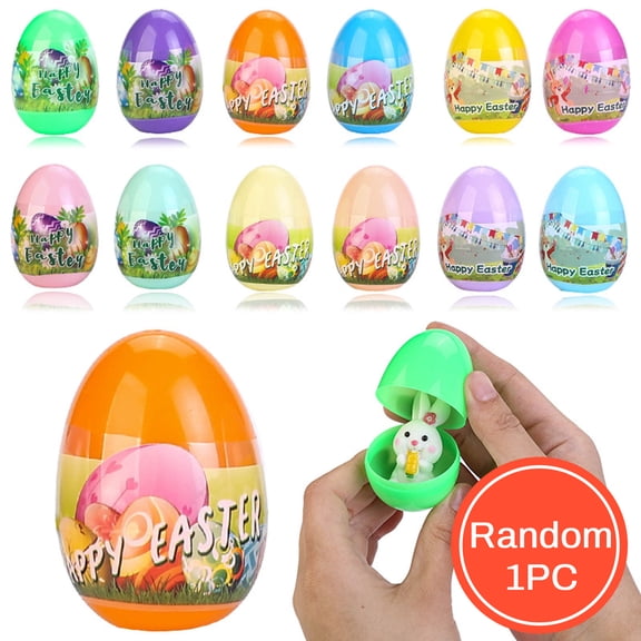 Eqslft Easter Eggs with Sticky Stretchy Toys Inside –1 Pack Filled Easter Eggs, Assorted Easter Elements, Surprise Party Favors for Kids, Egg Hunt, Easter Basket Stuffers