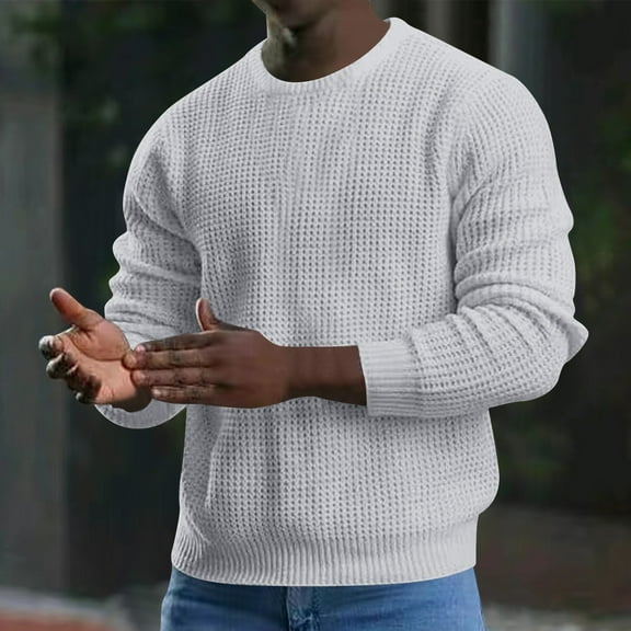 Lightweight Sweaters for Men Fall 2025 Waffle Knit Top Casual Long Sleeve Soft Cozy Pullovers